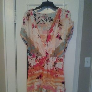 Multi-colored faux wrap dress